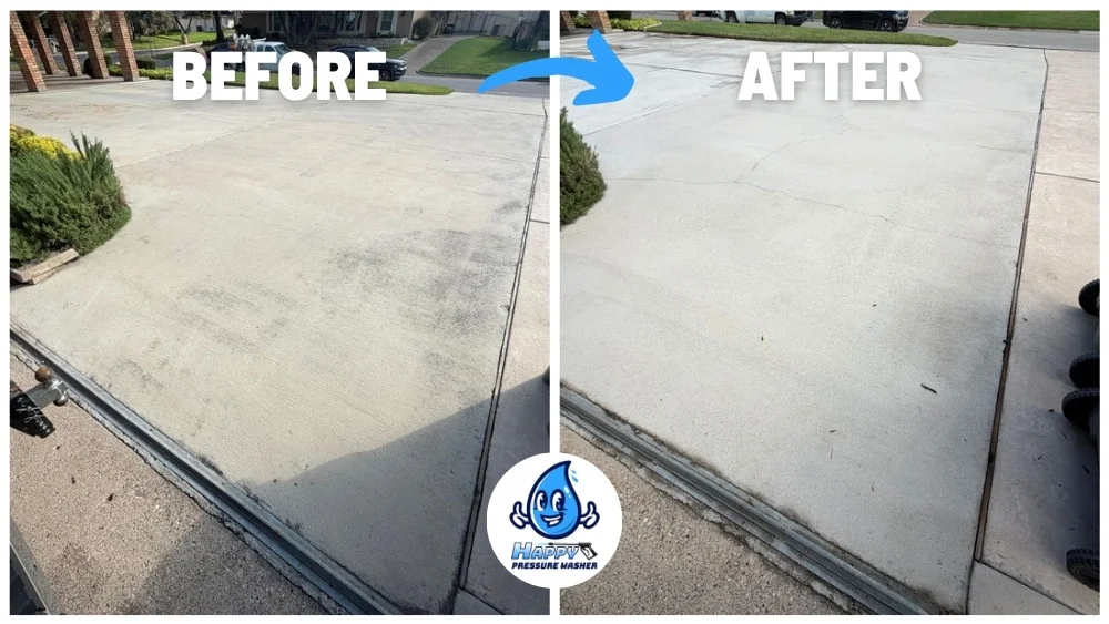 Before and after residential driveway pressure washing