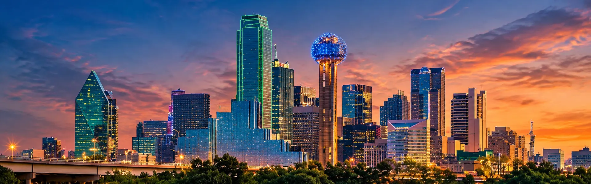 Dallas, TX skyline at sunset