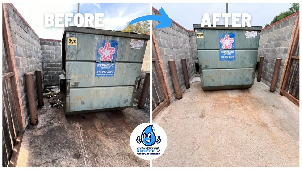 Before and after restaurant dumpster pad cleaning in Arlington, TX