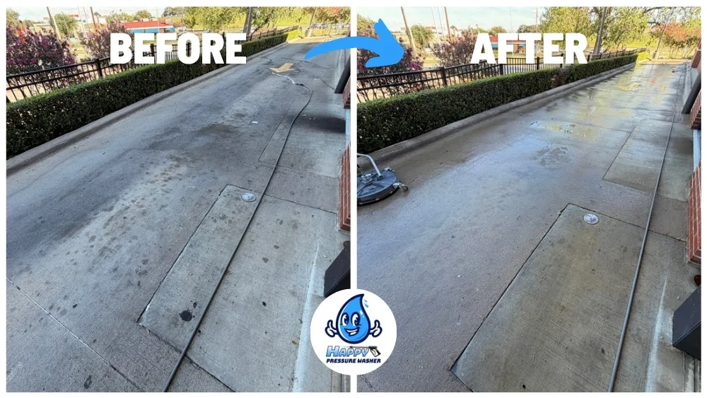 Before and after drive-thru lane pressure washing at a restaurant