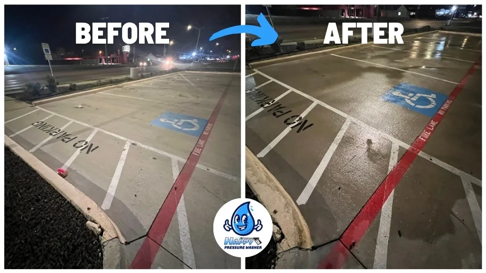 Overnight pressure washing of a commercial parking lot to avoid tenant disruption