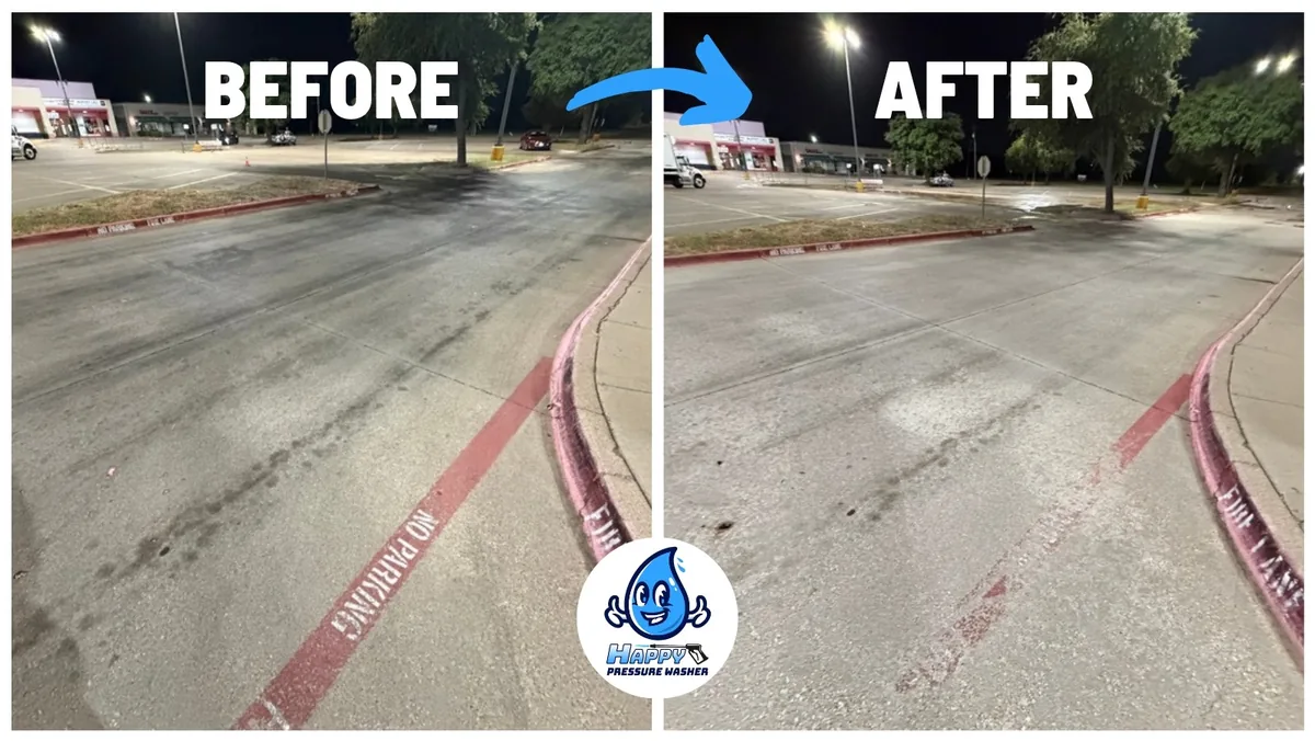 Before and after cleaning a restaurant drive-thru lane at night